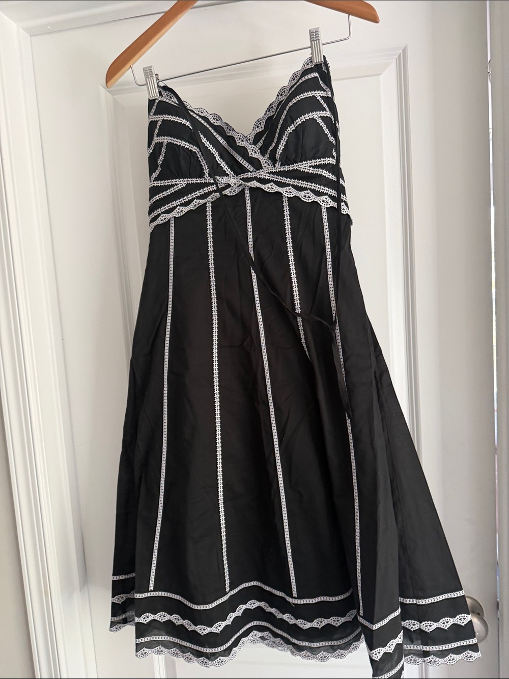 White House Black Market Black Dress with White Lace Trim